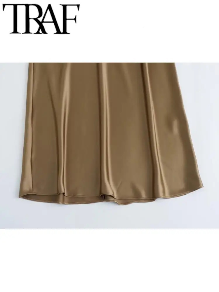 TRAF GAL Summer Women Elegant Satin Long Dress Keyhole Back A-Line Sleeveless Mujer Slim Midi Dress Party Robe Y2K Thin 240319