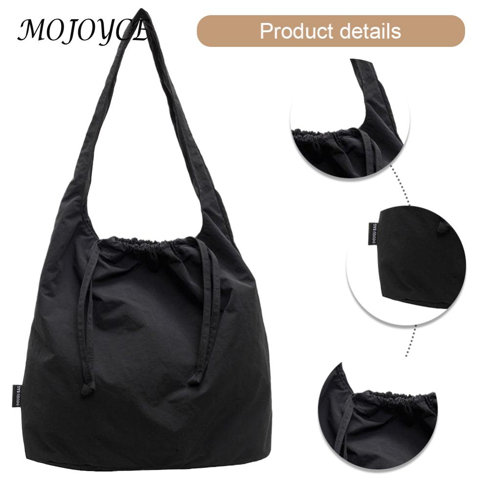 Shoulder Bag for Women with Multi Pockets Bucket Bag Nylon Drawstring Tote Bag Travel Commuter Bag