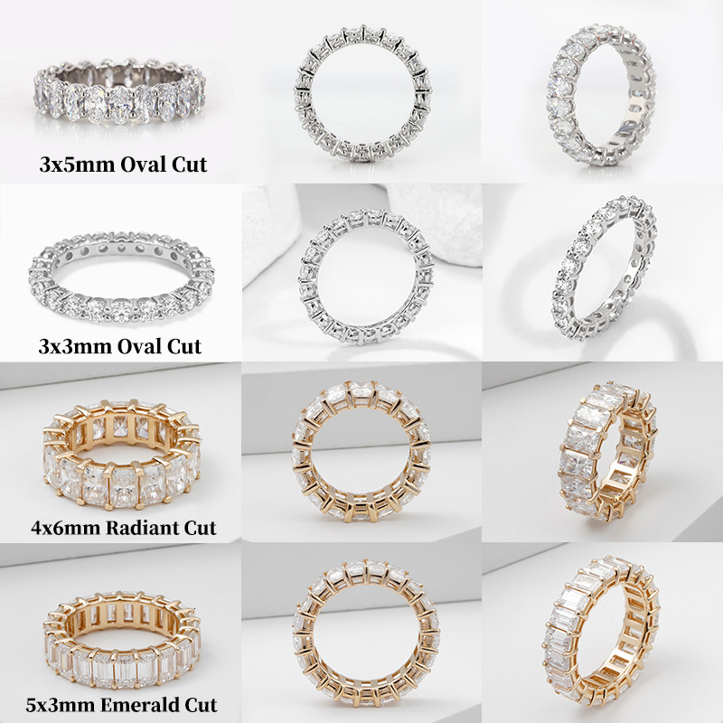 HPHT CVD 3*5mm oval emerald 3mm round loose DEF VVS VS Starsgem custom Lab dia eternity band 10k 14k wedding ring
