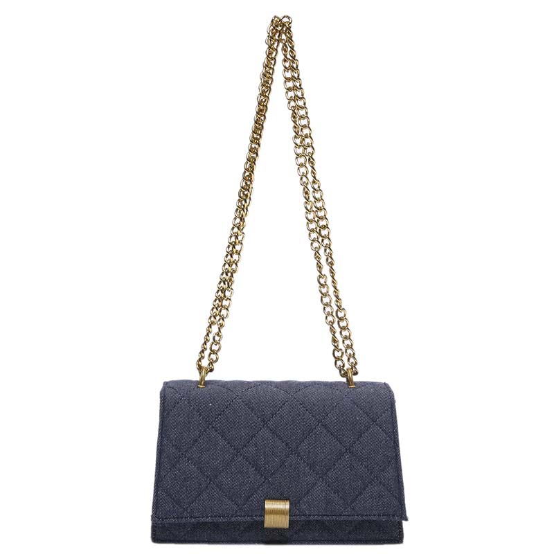 Luxury Women Brand Denim Plaid Quilted Crossbody Bag Casual Chain Lock Large Flap Messenger Shoulder Bag