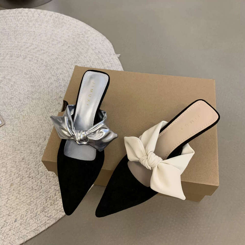 2024 Summer Women Pointed Toe High Heels Sandals Bowknot Fashion wer Shoes Sgback Woman Slippers