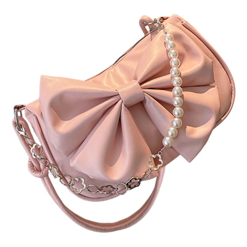 Trendy Pearls Bows Single Shoulder Bag for Everyday Use Elegant Handbag Dropship