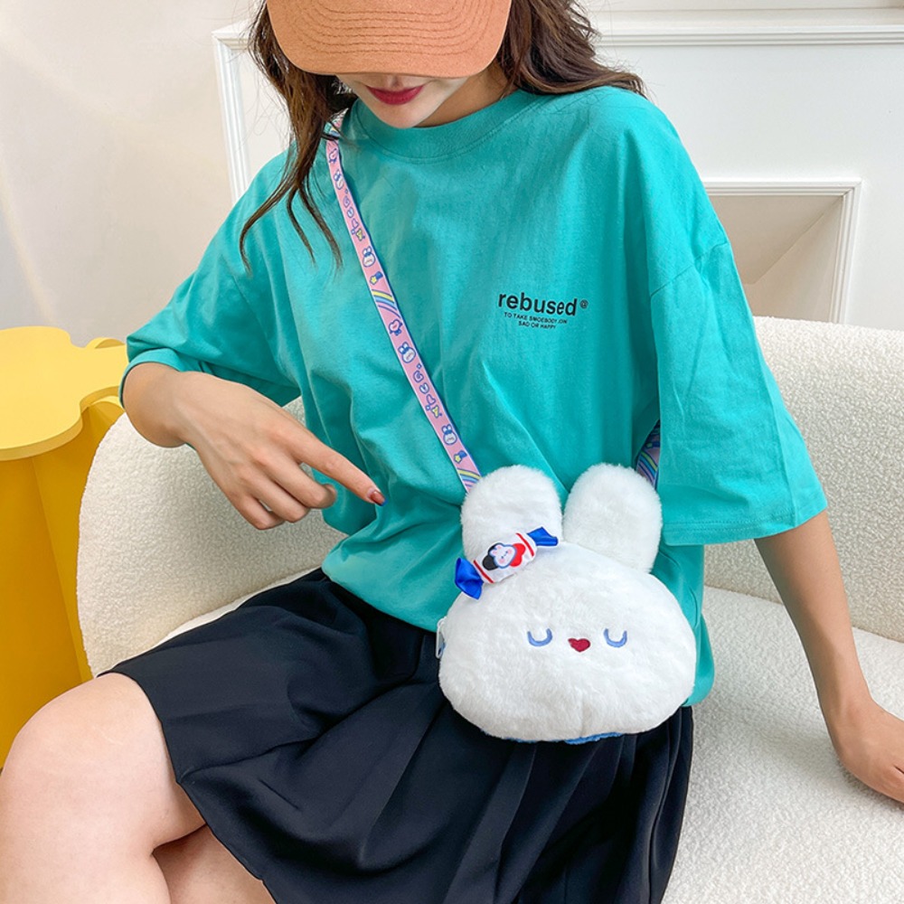 Casual Girly Rabbit Handbag Rabbit Cartoon Single Shoulder Bag Comfortable Plush Korean Style Plush Crossbody Bag Girls