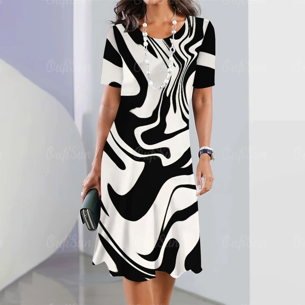 Sleeve Summer Dresses Y2k Fashion Womens Plus Size Clothing Gradient Printing Elegant Casual O Neck Short 240408