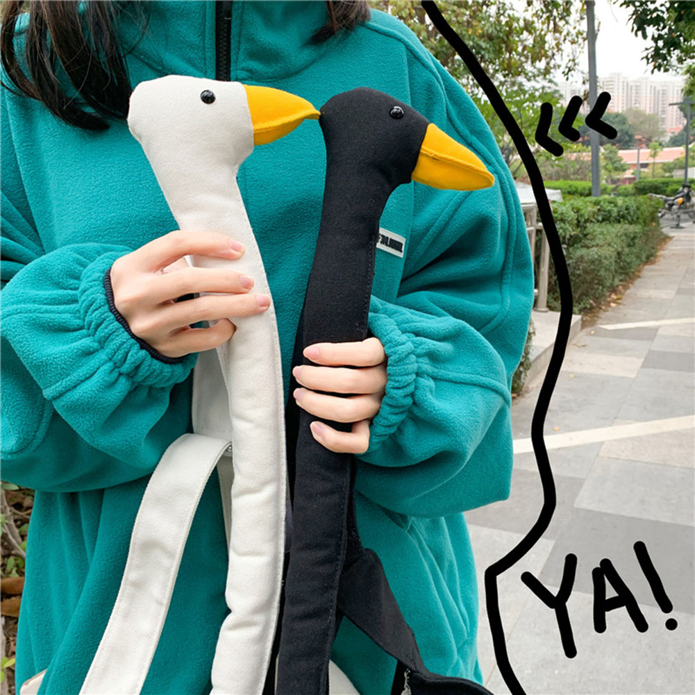 Women Cute Shoulder Bag Adjustable Strap Canvas Cartoon Goose Bag Large Capacity Goose Crossbody Bag Female Outdoor Bag