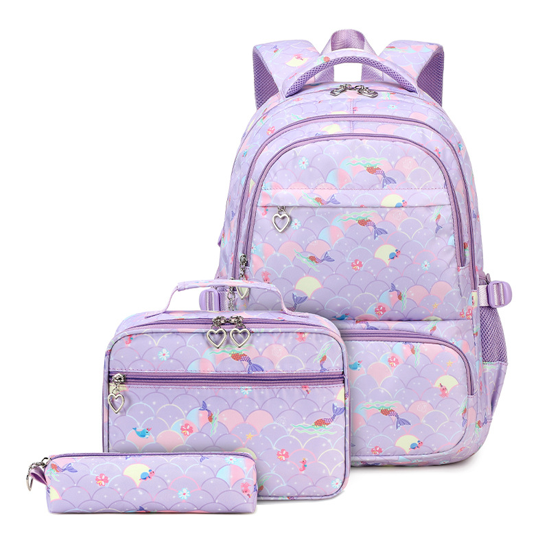 Cute Princess Backpack for Girls Kids Bookbag Elementary Student Backpack Children 3Pcs School Bag with Lunch Bag Pencil Case