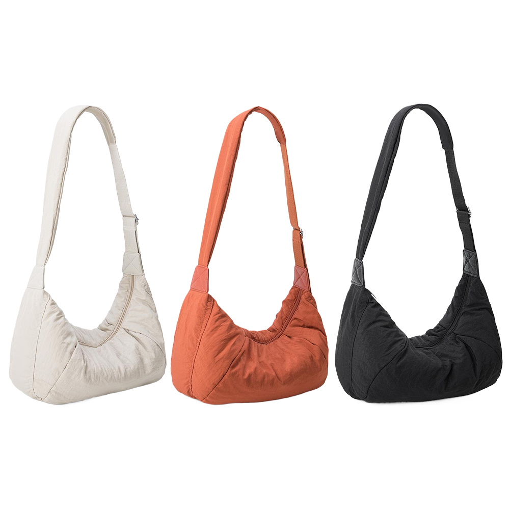 Crossbody Bag for Women Solid Color Dumpling Bag Nylon with Zipper Hobo Bag Inner Pocket Handbag Commuting Travel Bag