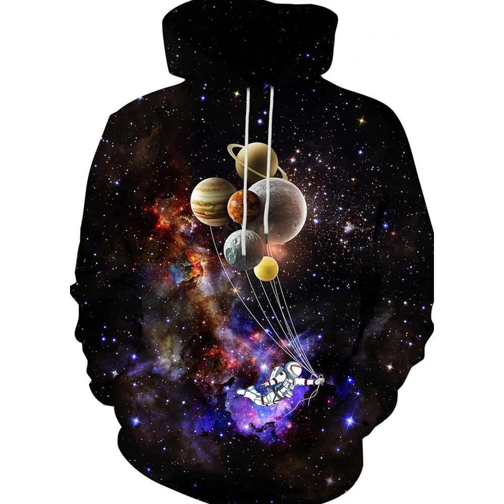 Hoodie for Mens Womens Unisex 3D Printed Hooded Sweatshirt Casual Pullover Hoodie with Big Pockets Graphic Fashionable and cute planet pattern