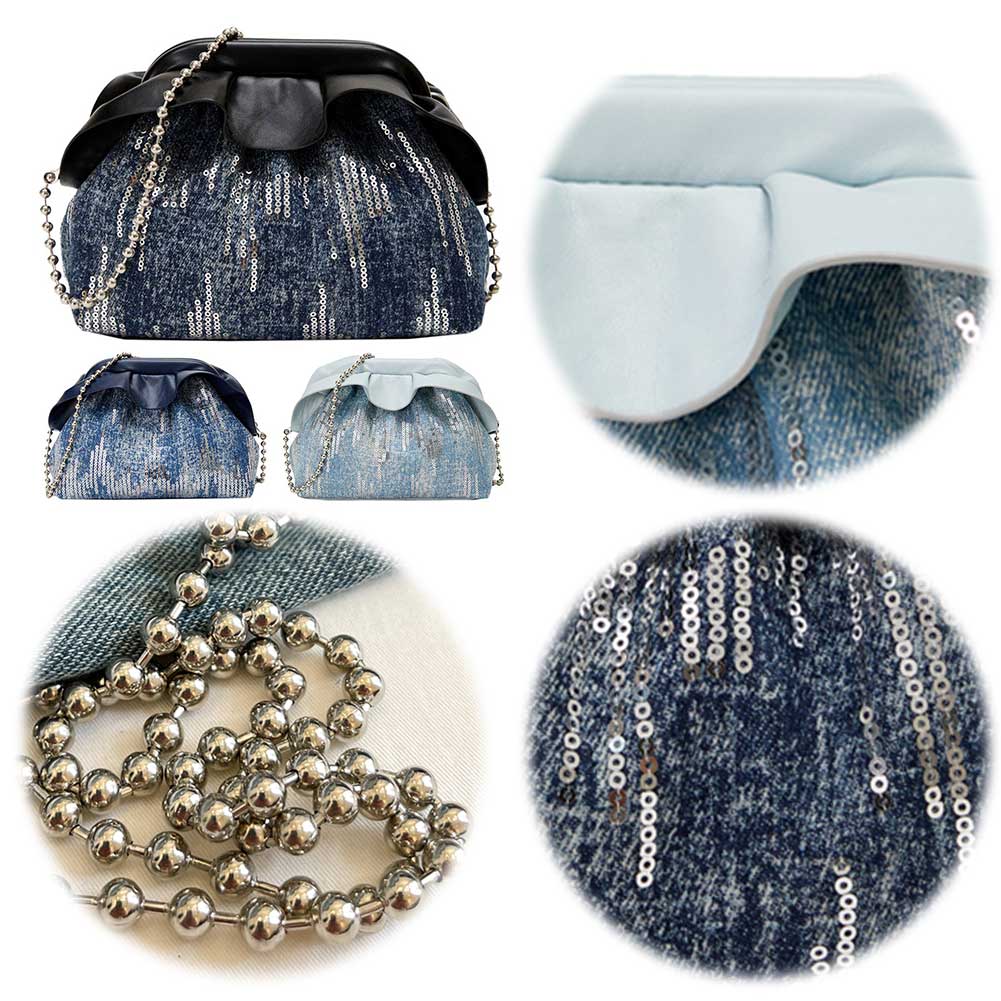 Denim Women Shoulder Bag Sequin Crossbody Bag Chain Handbag Hobo Bag Wedding Party Bridal Purse
