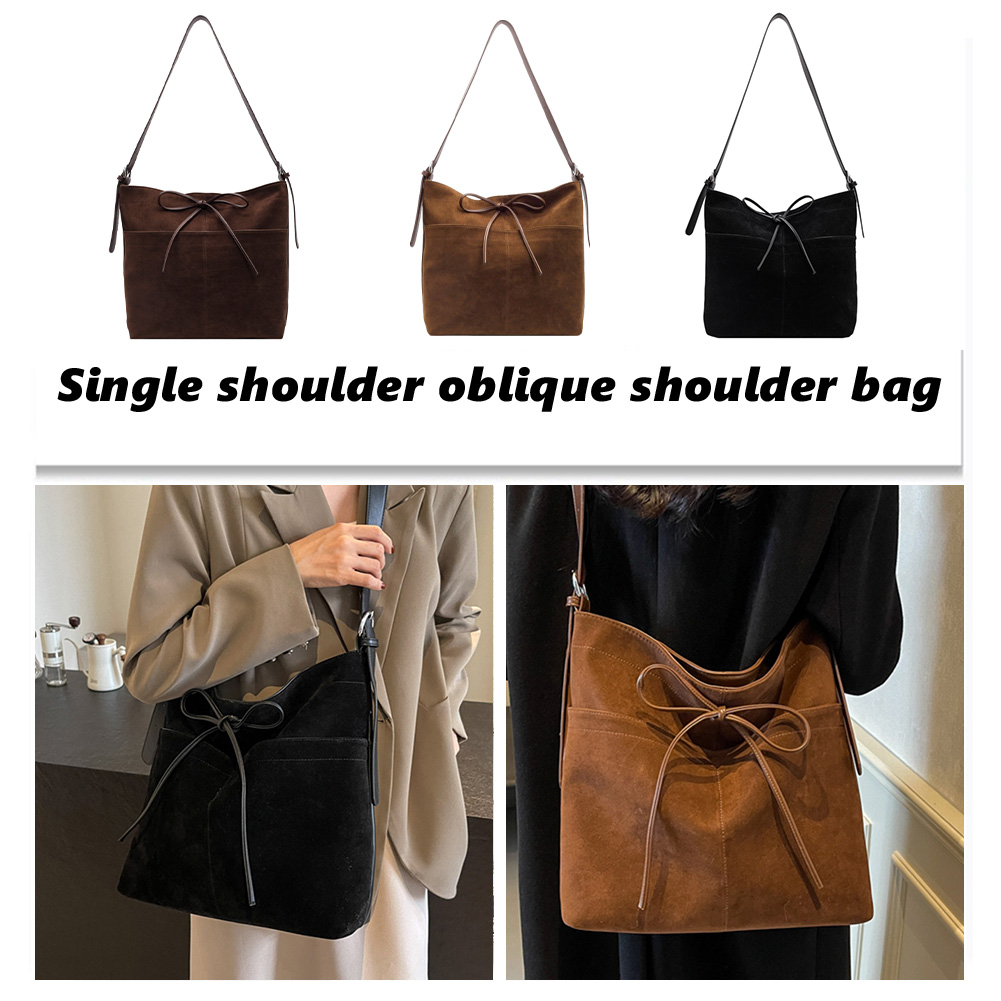 Handbag PU Leather Adjustable Strap Crossbody Bag for Women Bow Bucket Bag with Zipper Satchel Bag for Work Travel