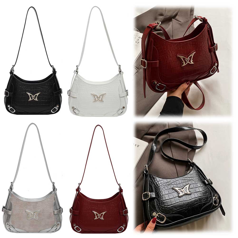 Y2K Shoulder Bag for Women Butterfly Crossbody Bag PU Leather Adjustable Strap Underarm Bag Handbag for Travel Party Work
