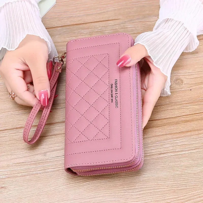 Wallets for Women High Quality Long Pink Wallets Double Zipper PU Leather Clutch Luxury Money Phone Bag Carteras Para Mujeres