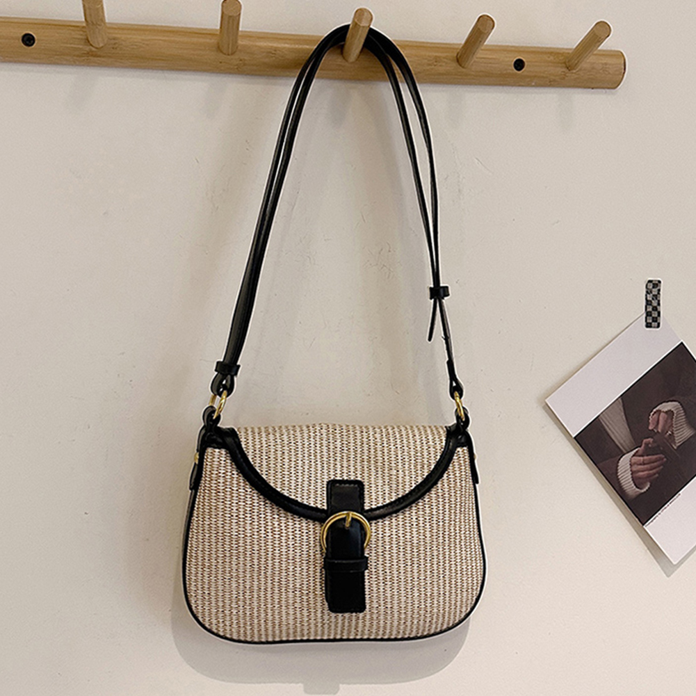 Women Crochet Hobo Bag Adjustable Strap Weaving Satchel Bag Hasp Closure Flap Straw Beach Bag Ladies Summer Daily Bag