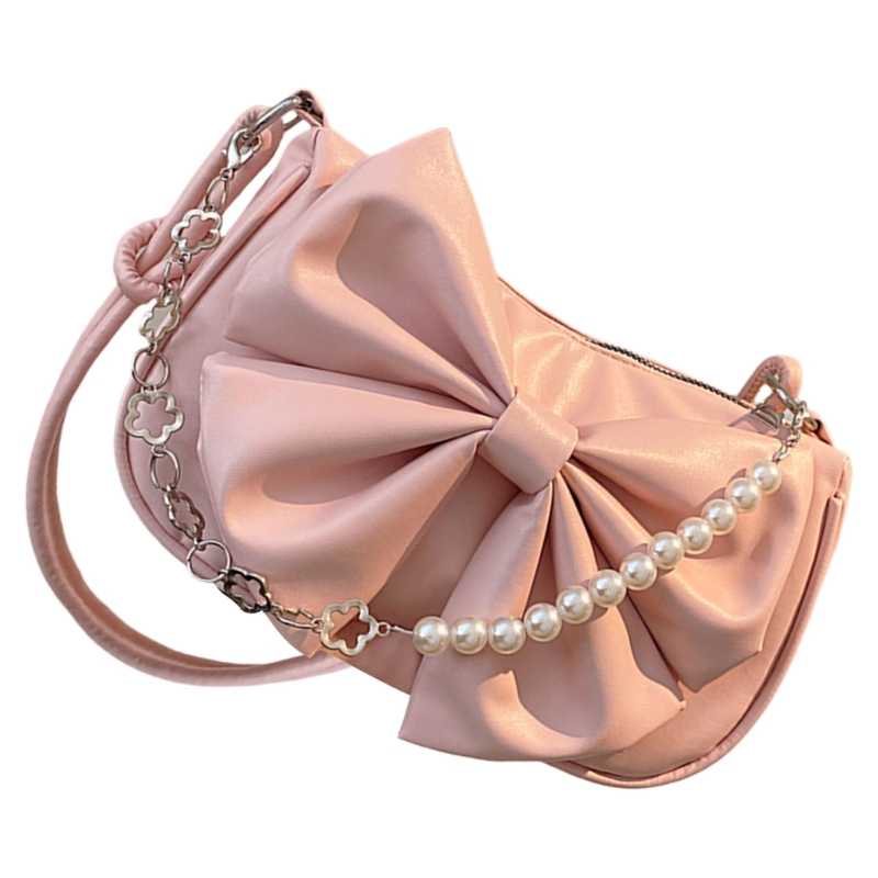 Trendy Pearls Bows Single Shoulder Bag for Everyday Use Elegant Handbag Dropship