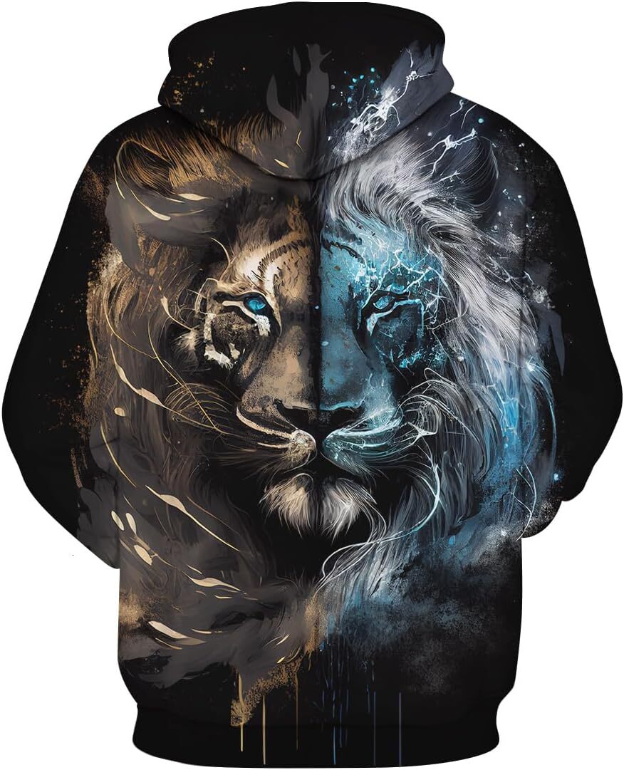 Hoodie for Mens Womens Lion Pattern Hoodie for Men Novelty Animal Print Sweatshirt Hooded Pullover Graphic Fashionable and cool lion pattern
