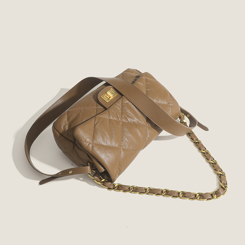 Women's Retro Simple PU All-match Argyle Cover Commuting Crossbody Shoulder Bag with Chain Strap