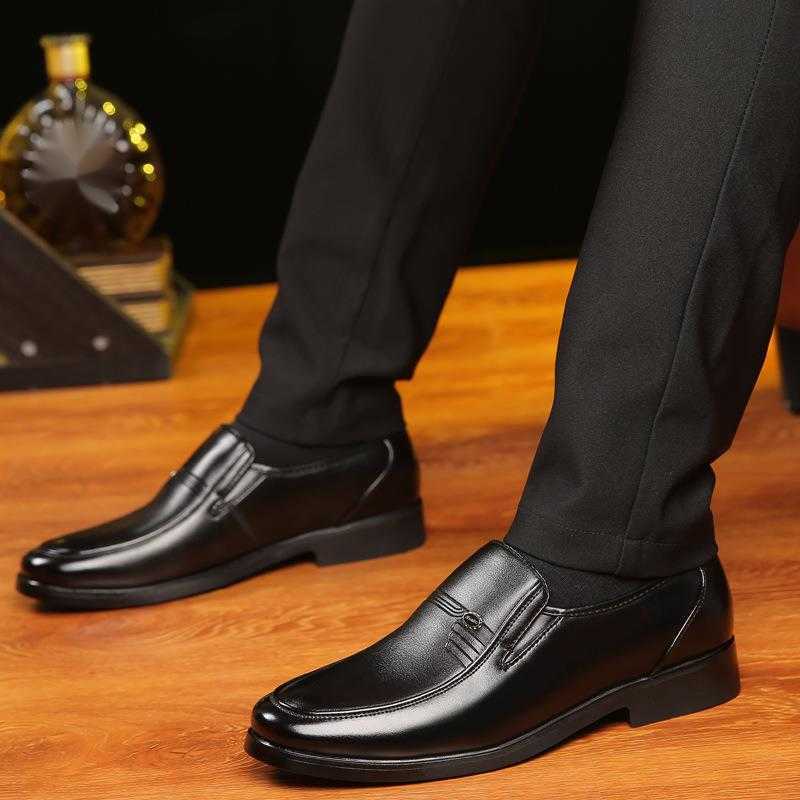 Mens Leather Shoes Business Shoes for the Elderly Black Round Head Formal Work Father Large Mens Shoes