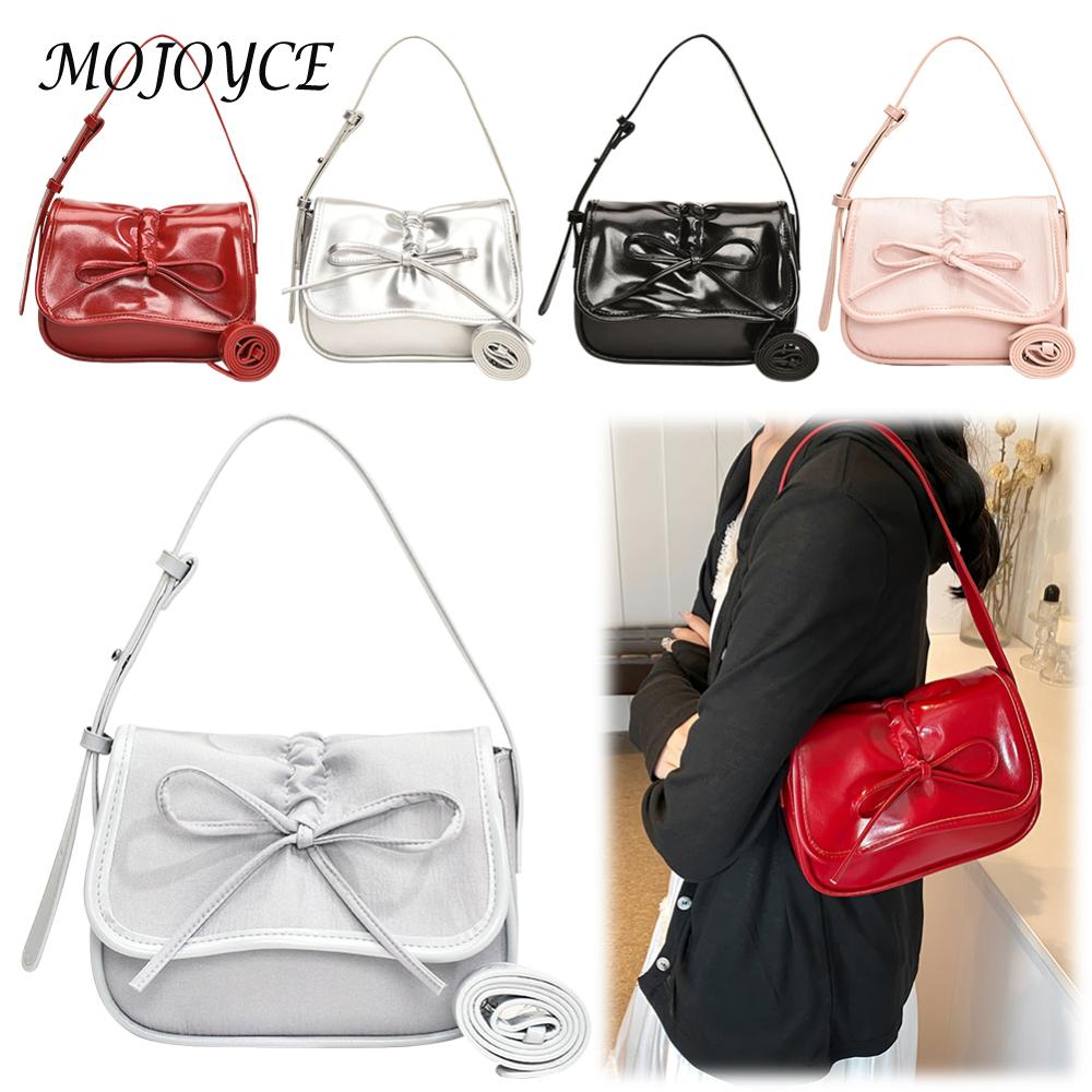 Underarm Bag for Women Bow Tie Crossbody Bag Pu Leather Adjustable Strap Hobo Bag Clutch Purse for Travel Work