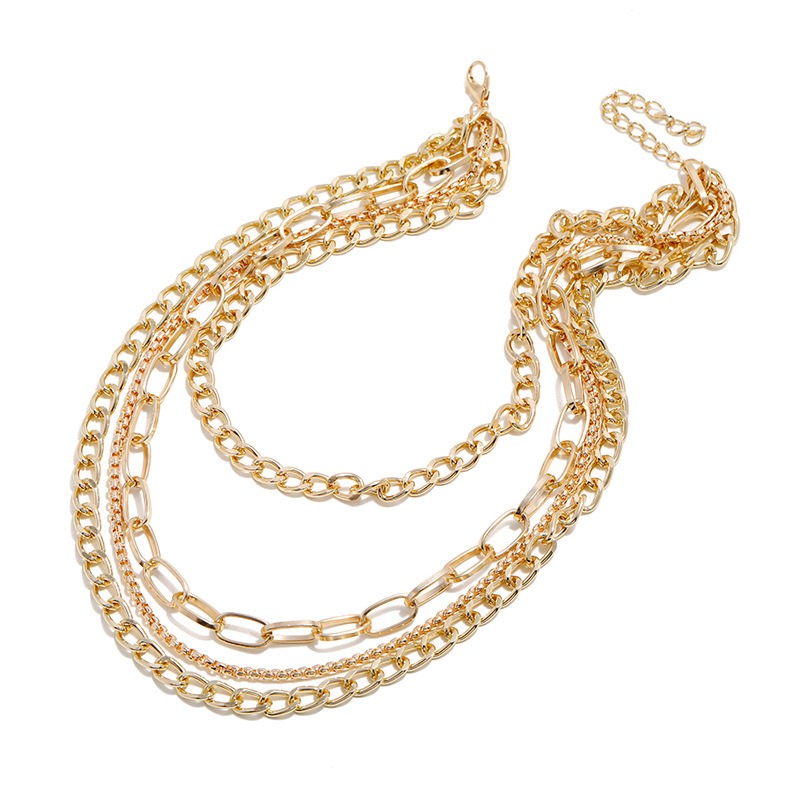 Cross Border New Fashionable Multi-layer Necklace Retro Personality Generous Metal Thick and Thin Chain Necklace Women's Accessories