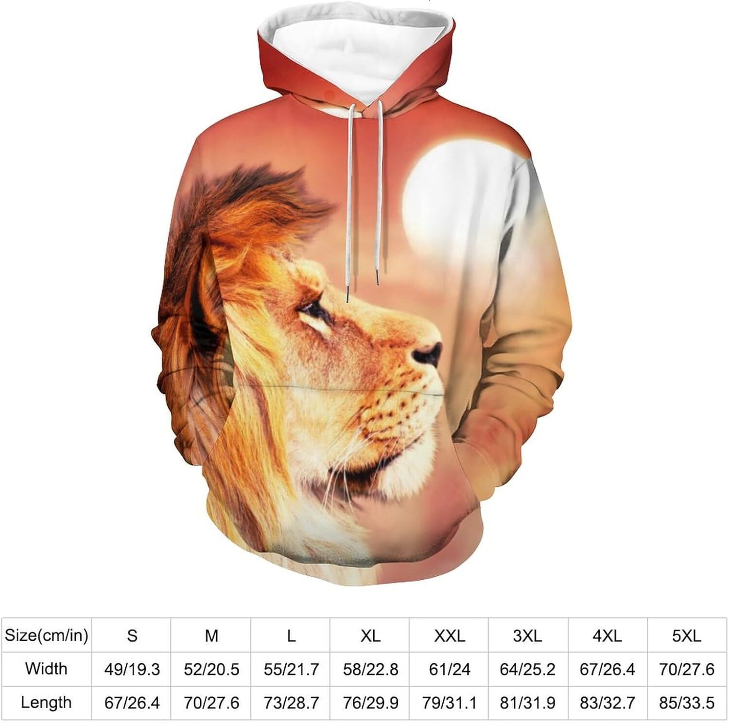 Hoodie for Mens Womens African Lion And Sunset in Africa Hoodies for Men 3D Print Pullover Hooded Drawstring Loose Sweatshirt with Big Pockets