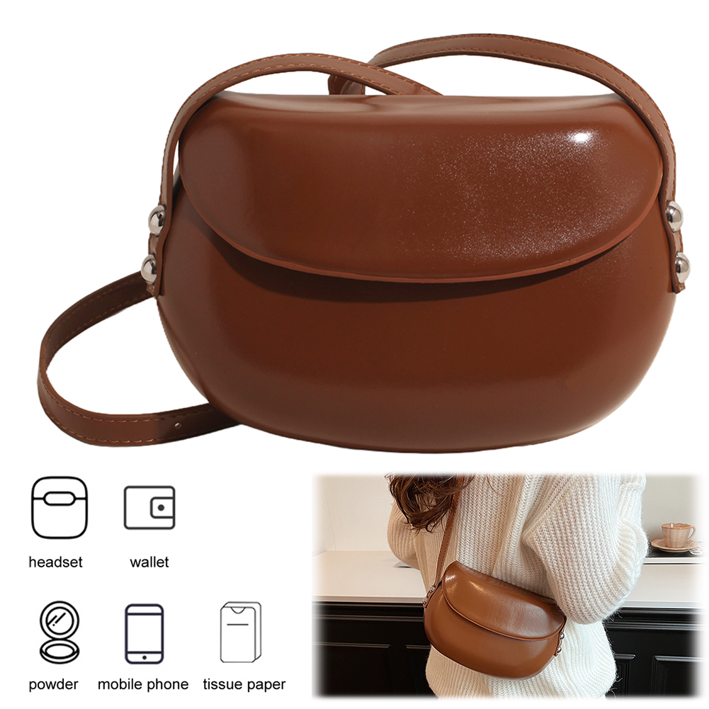 Women Saddle Messenger Bag PU Leather Simple Satchel Bag Adjustable Strap Luxury Hobo Bag Daily Bag for Female
