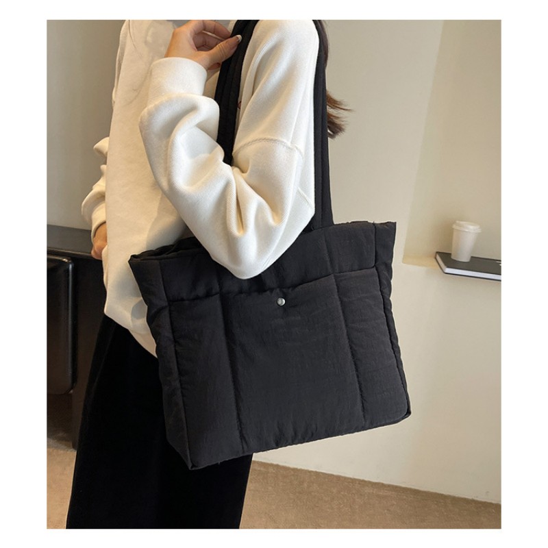 Women Soft Down Cotton Handbag Solid Color Nylon Shoulder Bag Large Capacity Fashion Laptop Handbags Simple Travel Light Totes