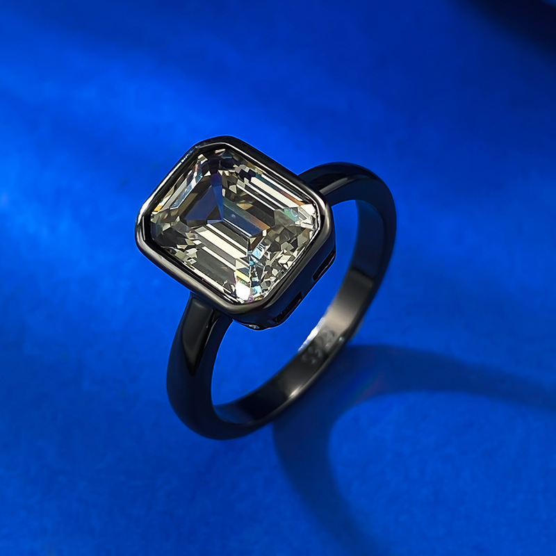 Genuine Authentic S925 sterling Silver Vintage Jewelry Asscher Cut Grey Black Moissanite Diamond Gemstones Party Eternity Elegant Women Wedding Band R