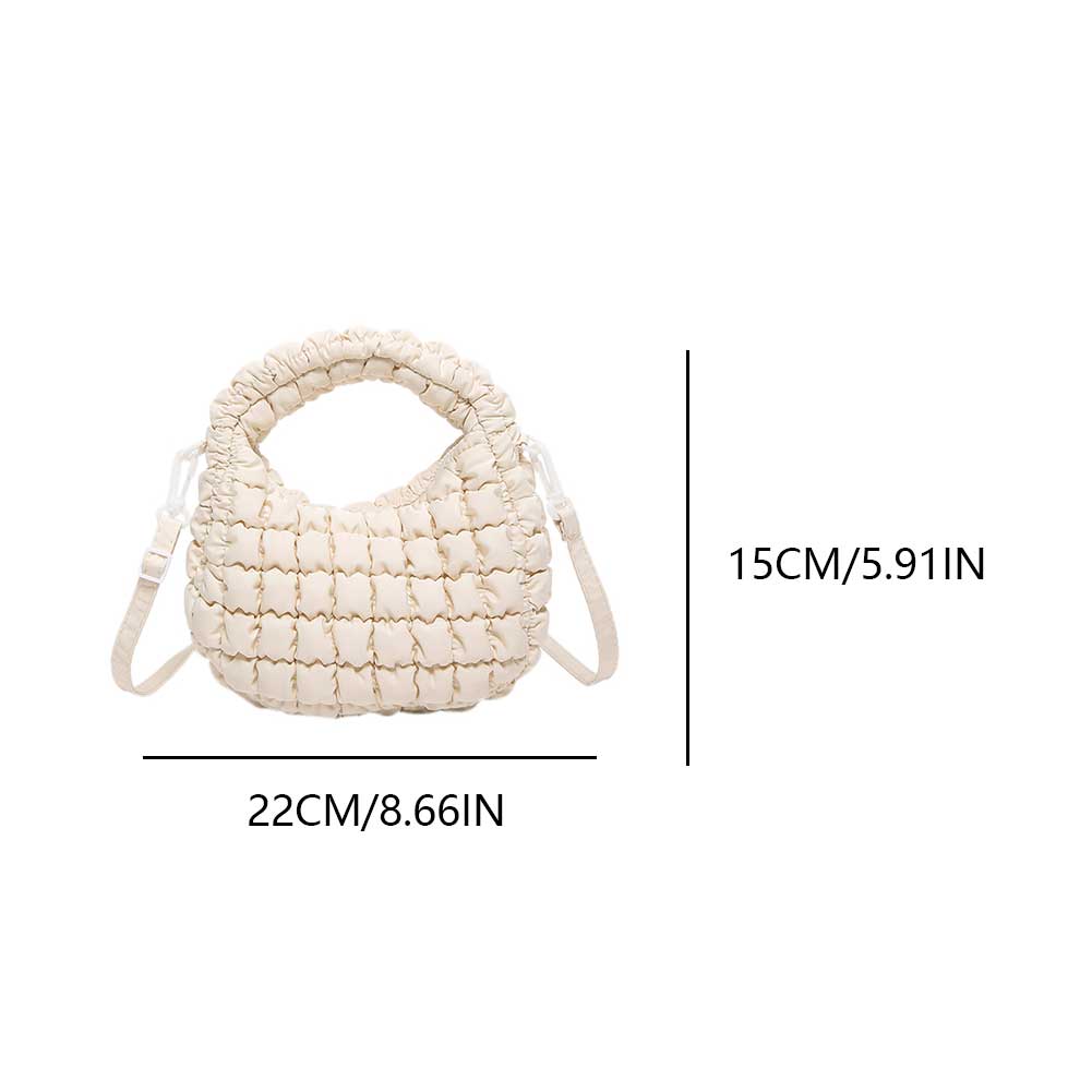 Pleated PU Leather Handbag Women Quilted Shoulder Bag Solid Cloud Bubbles Hobo Removable Strap Cute Pouch for Party Vacation