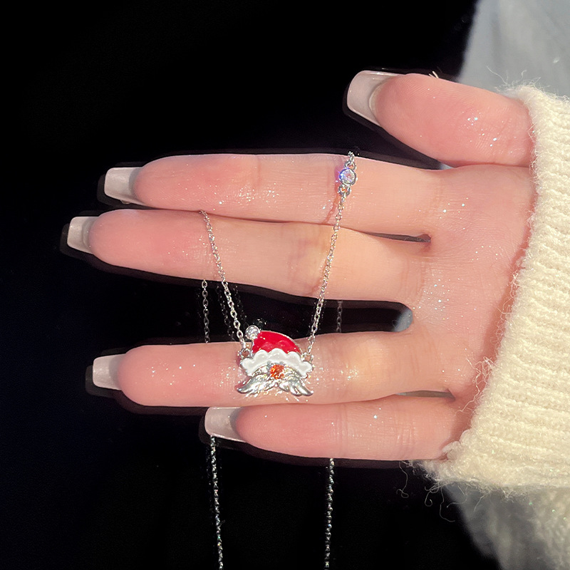 Women's Festive Christmas Collection Oil Drip Santa Hat Charms Necklace