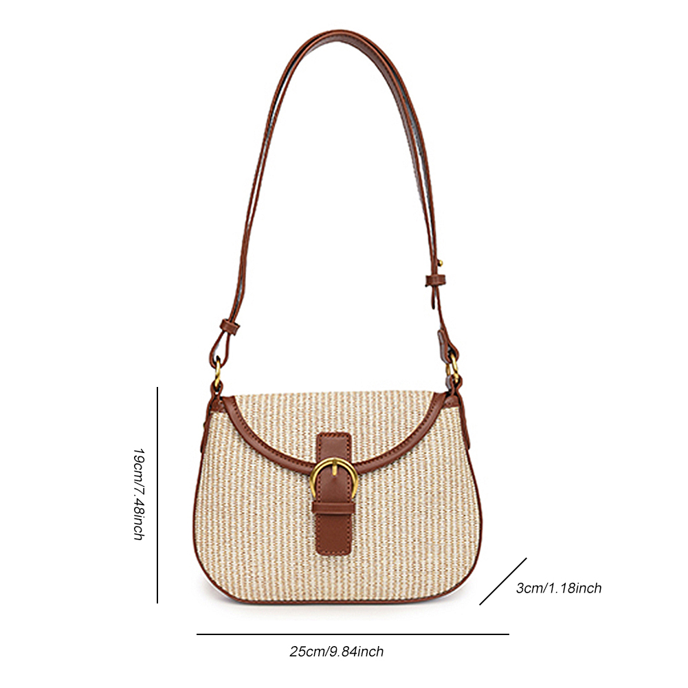 Women Crochet Hobo Bag Adjustable Strap Weaving Satchel Bag Hasp Closure Flap Straw Beach Bag Ladies Summer Daily Bag