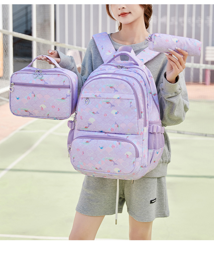 Cute Princess Backpack for Girls Kids Bookbag Elementary Student Backpack Children 3Pcs School Bag with Lunch Bag Pencil Case