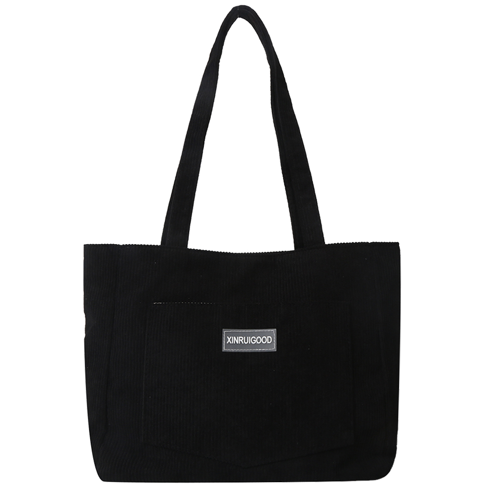 Women Corduroy Tote Bag with Pockets Compartments Large Capacity Shoulder Bags Solid Hobos Bag for School Work Shopping