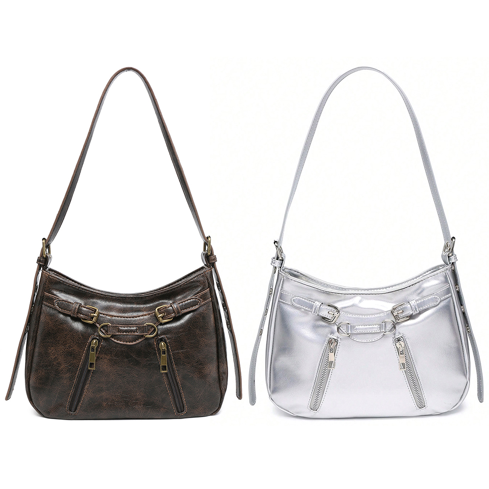 Shoulder Bag for Women Y2K Handbag PU Leather Adjustable Strap Hobo Bag with Zipper Clutch Purse for Work Travel