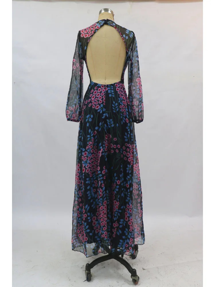 Sexy Backless Bohemian Print Dress Maxi Dress Womens Travel Holiday Backless Floor-length Dress Daisy-print Beach Party Dress 240319