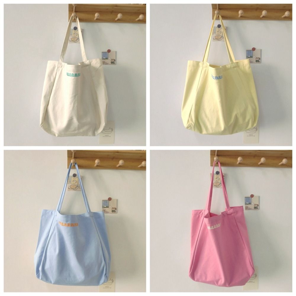 Letter Embroidery Candy Color Canvas Bag Korean Style Large Capacity Vacation Tote Bag Lightweight Eco Office Worker Tote