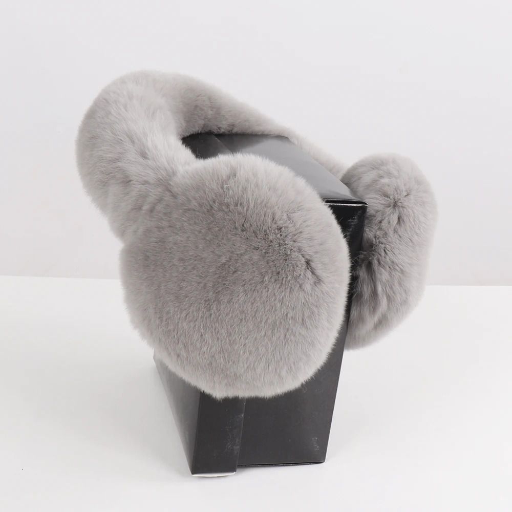 Fashion Girls Real Fur Earmuffs Russian Women Winter Warm Natural Rex Rabbit Fur Earmuff Fluffy Elastic Genuine Fur Earflaps 241107