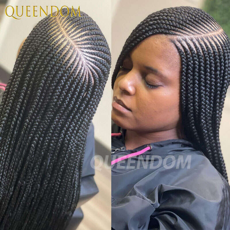 36 Cornrows Synthetic Sidepart Jumbo Braided Full Lace Wig For Black Women Knotless Glueless Box Braids Wigs