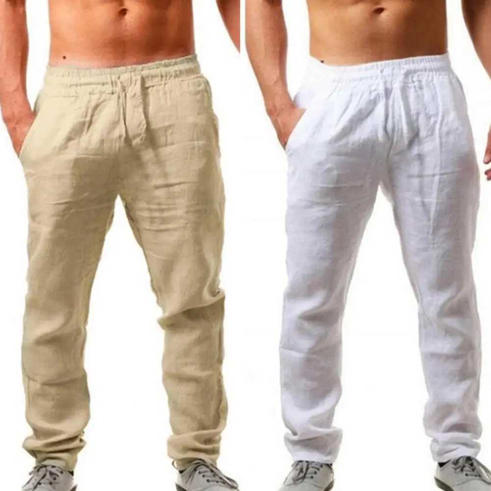 Mens Thin Style Cotton White Cargo Pants Male Spring New Breathable Solid Color Linen Trousers Streetwear Pantalon Homme LX241107