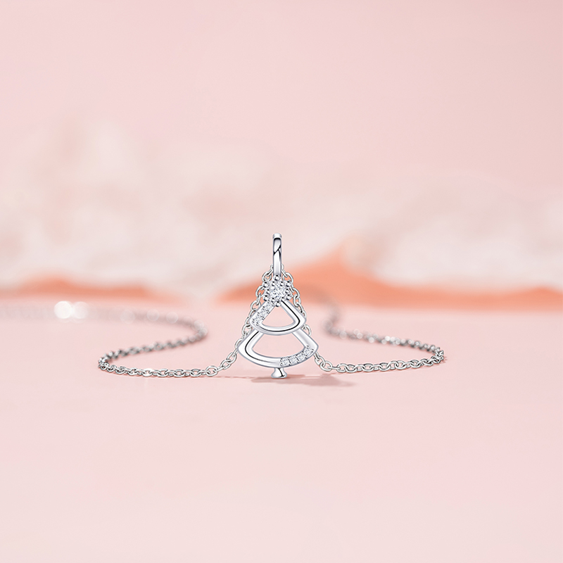 Women's Simplistic Hollow-Out Zirconia Christmas Tree Pendant Necklace from the Christmas Collection