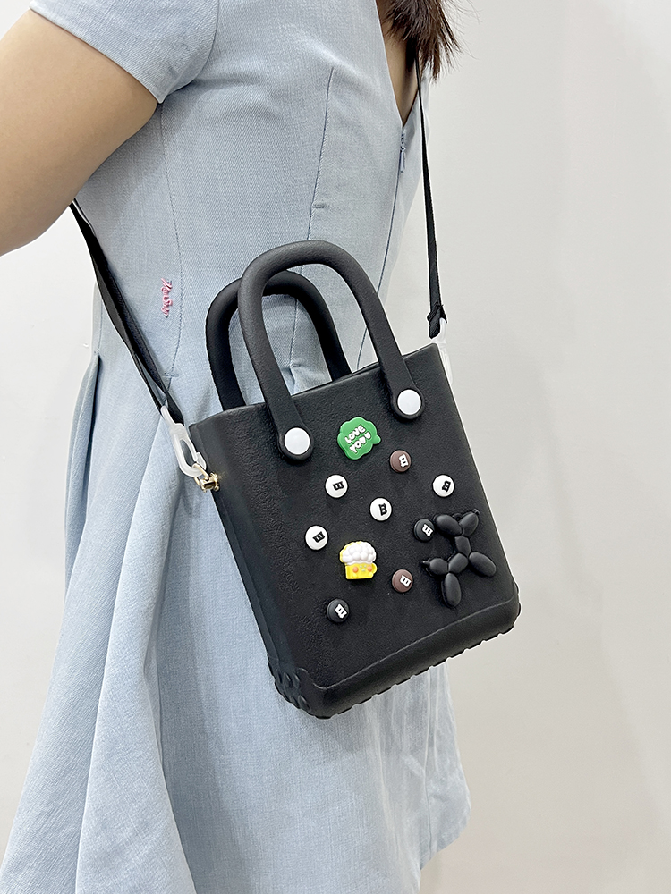 Women Beach Bag Small Beach Tote Bag with Holes and Charms Travel Crossbody Bag Fashion Storage Handbag Outdoor Travel Bag