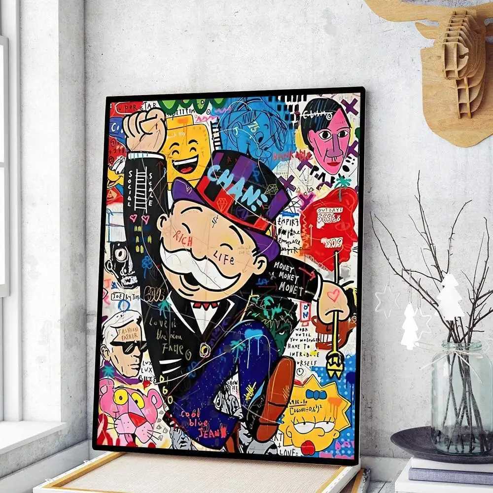 Cartoon Dollar Aalec Monopoly Poster Fancy Wall Stickers Used for Living Room Bar Art Wall Stickers Research Family Life Room Decoration X241107
