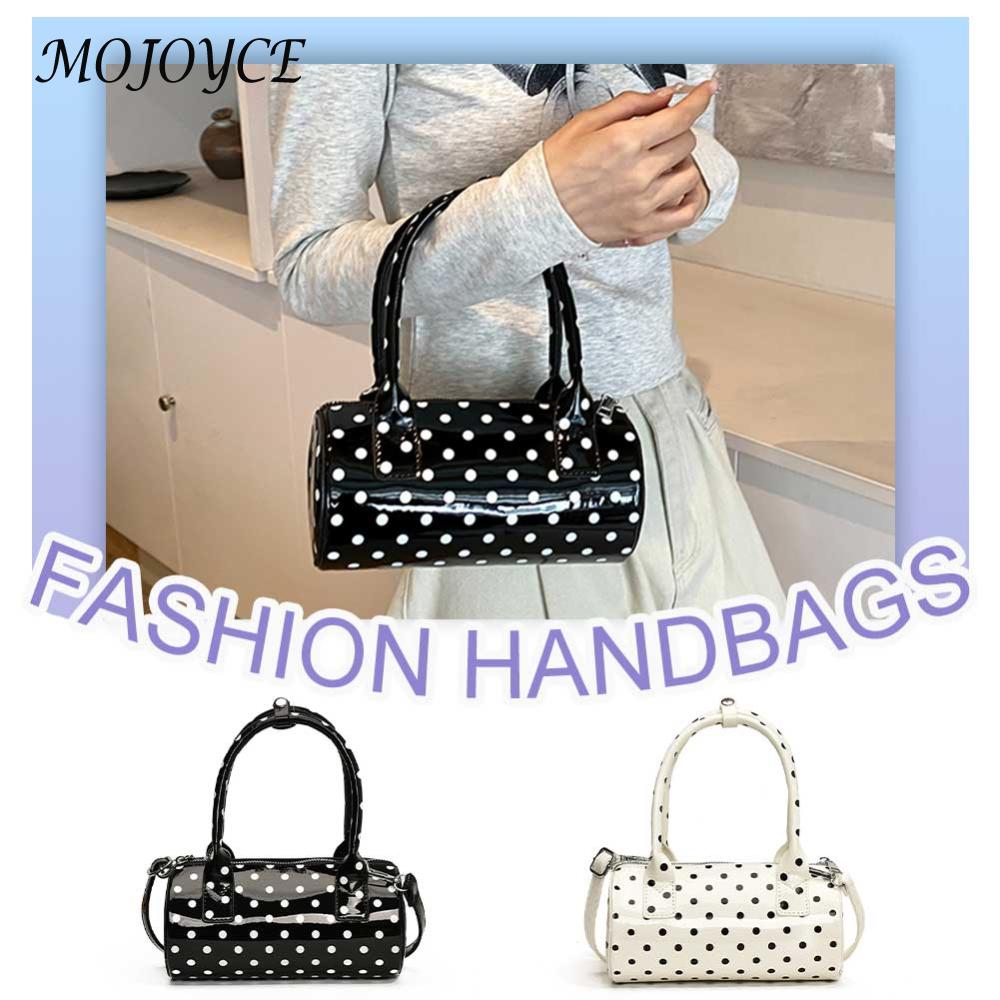 Shoulder Bag for Women Polka Dot Mini Top Handle Purse PU Leather Barrel Shape Cute Handbag Adjustable Strap Clutch Purse