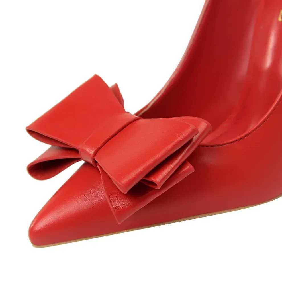 Plus Size 34-43 Women Fetish 7.5cm 10.5cm High H Leather Pumps Lady Red Blue Knots Wedding Middle Low H Shoes Y250319