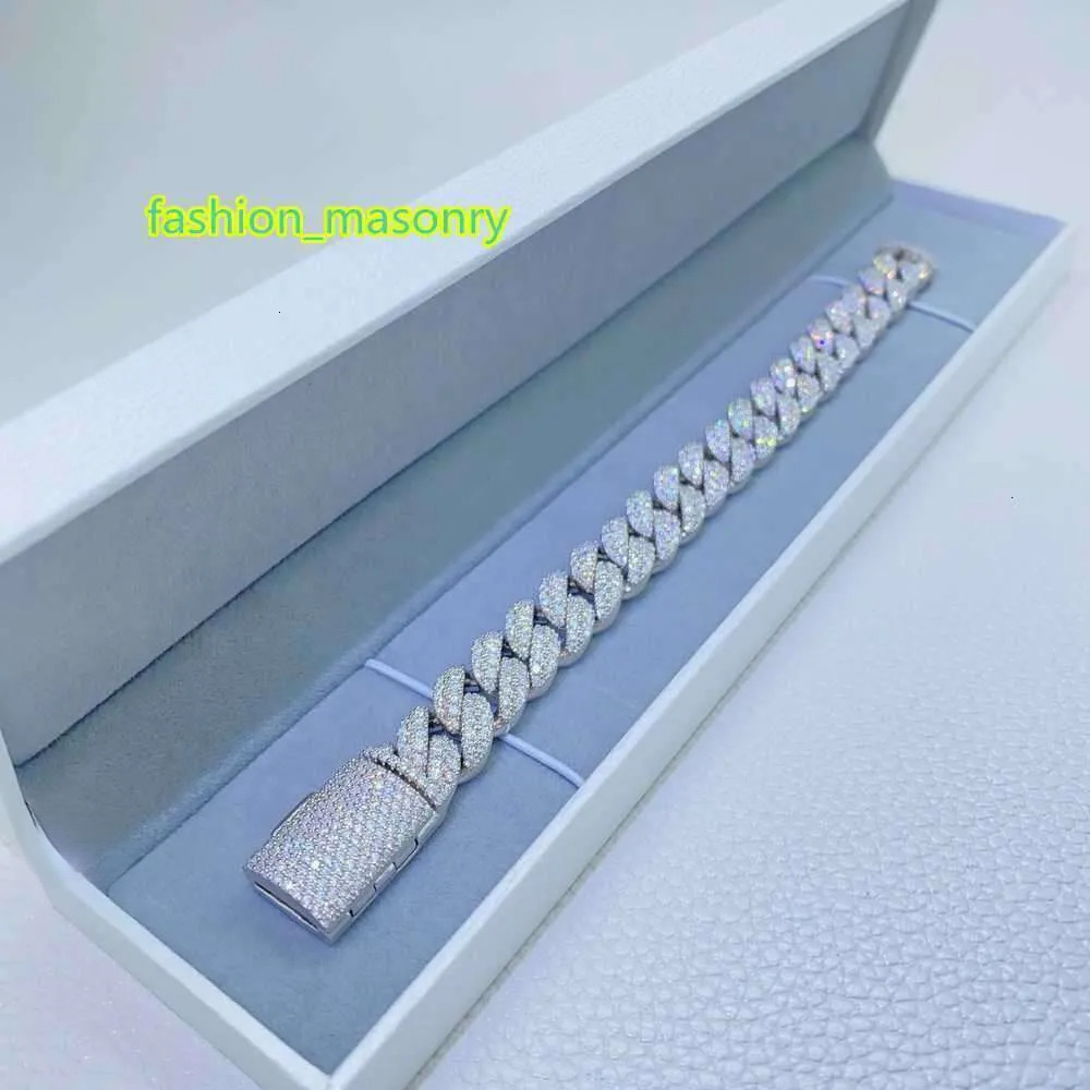 12mm 2 Rows Micro Paved D VVS Lab Dia k Chain Iced Out Sier Moissanite Cuban Bracelet