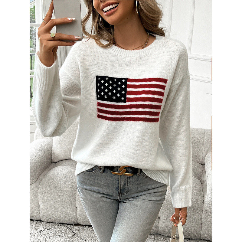 2025 New American Flag Designer Outdoor Casual Round Neck Long Sleeve Hoodie Women's Sweater
