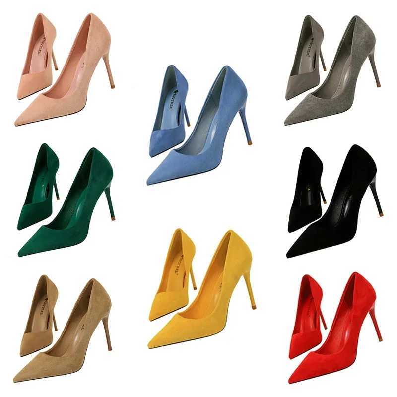 Womens 9cm High H Daily Party Colorf Suede Pumps Lady Scarpins Stiletto in Banquet Red w Shoes Plus Size 34-43 Y250319