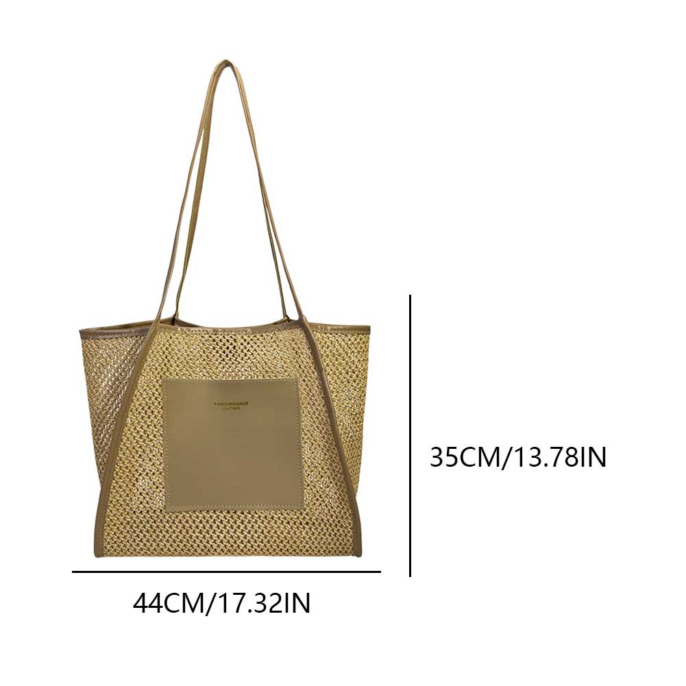 Women Straw Woven Tote Bag Simple Shoulder Purse Large Capacity Mesh Weaving Handbag Hollow Out Handbags Outdoor Travel Bag