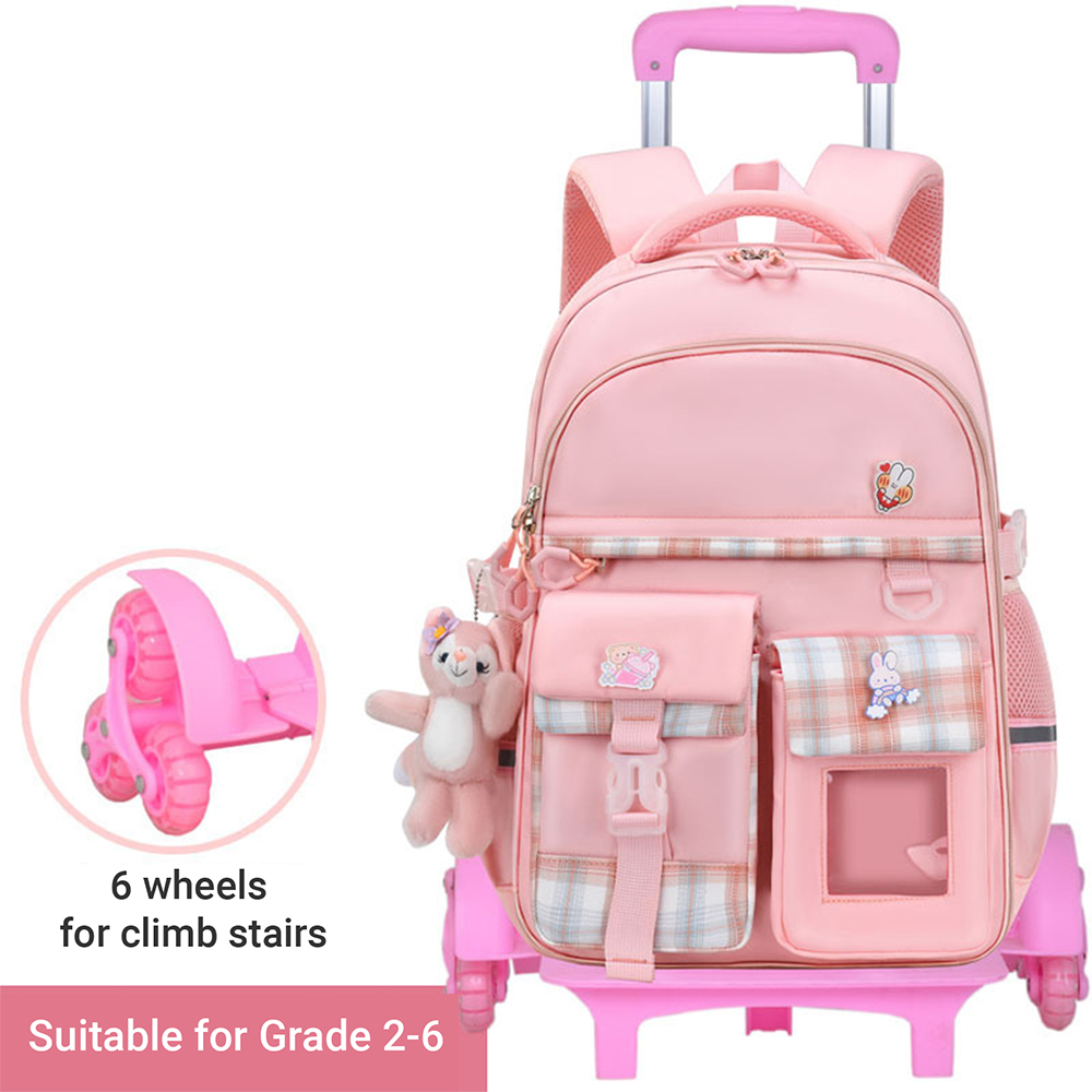 New plaid children trolley bags for elementary school students schoolbag girls trolley bags 3-6 grades girls large capacity ultr