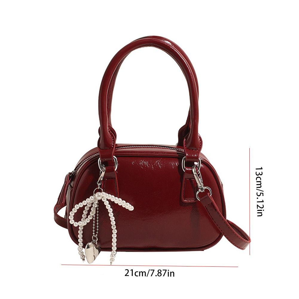 Fashion PU Leather PU Bowling Bag With Pendant Shoulder Bag Silver Handbag Large Capacity Solid Color Boston Bag Shopping