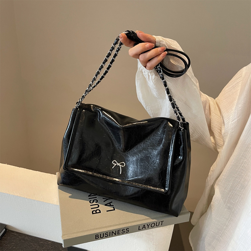 Women Trendy Tote Handbag Large Capacity PU Underarm Bag Simple Flap Bag Solid Color Elegant Shoulder Purse Outdoor Travel Bag